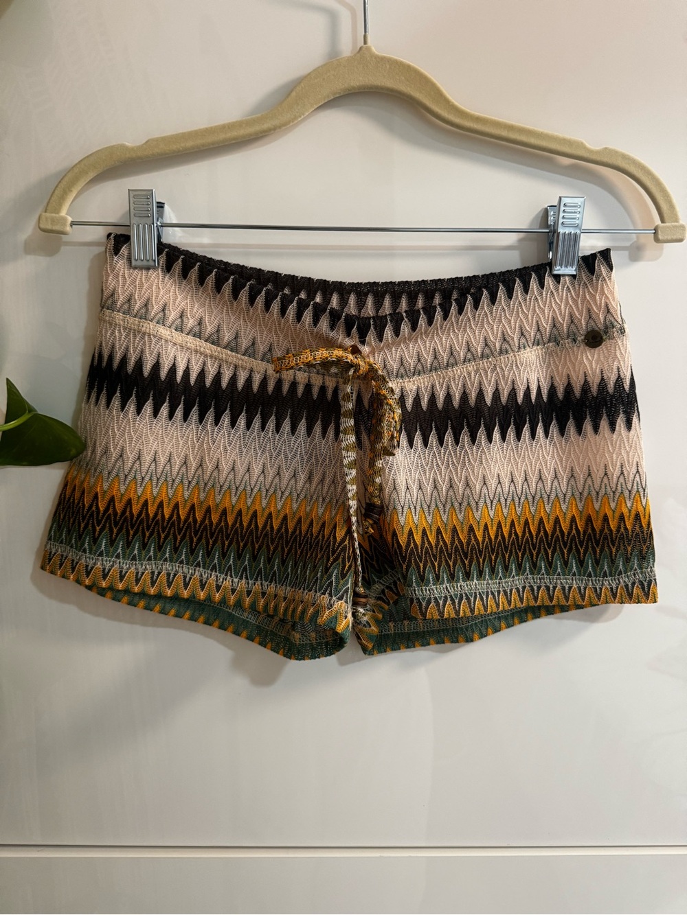 Chevron Knit Athletic Shorts in Green, Yellow, White & Black (Small)